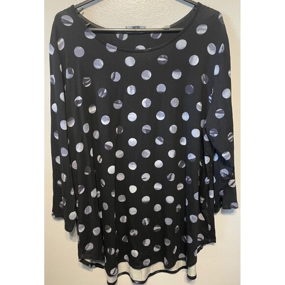 Tahari Woman Black Polka Dot Stretch Top | Size 1X - Picture 1 of 9